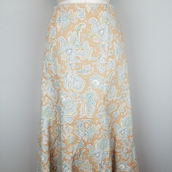 Pretty Feminine Midi Length Mint & Cream Floral Print A Line Skirt Ladies Size 6 - Picture 2 of 6